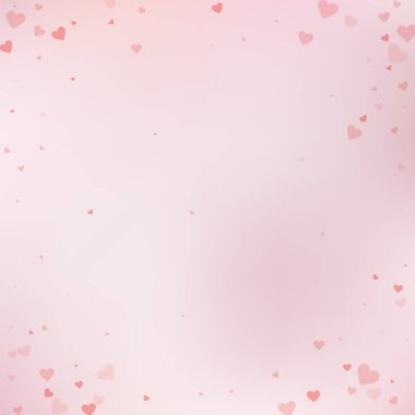 Kırmızı kalp konfetileri sever. Sevgililer Günü 'nün ilginç bir geçmişi var. Hassas arka planda şeffaf kalp konfetileri. Göz kamaştırıcı vektör illüstrasyonu.