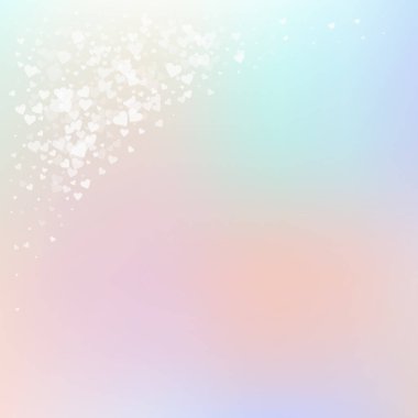 Beyaz kalp konfetileri sever. Sevgililer Günü 'nün seçkin geçmişi. Yumuşak arka planda şeffaf kalp konfetileri. Duygusal vektör illüstrasyonu.