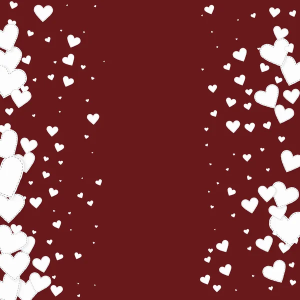 白い心の愛の告白 バレンタインデーの境界線趣のある背景 月の背景に縫い付けられた紙のハートのコンフェッティが落ちる まともなベクトルイラスト — ストックベクタ