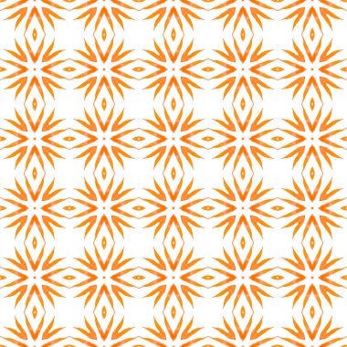 Tekstil hazır ilginç baskılar, mayo kumaş, duvar kağıdı, ambalaj. Turuncu etkileyici boho şık yaz tasarımı. Suluboya madalyonu, kusursuz sınır. Madalyon pürüzsüz desen.