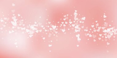 Beyaz kalp konfetileri sever. Sevgililer Günü 'nün yağan yağmuru harika bir arka plan. Pembe arka planda şeffaf kalp konfetileri. Kendinden geçmiş vektör çizimi.