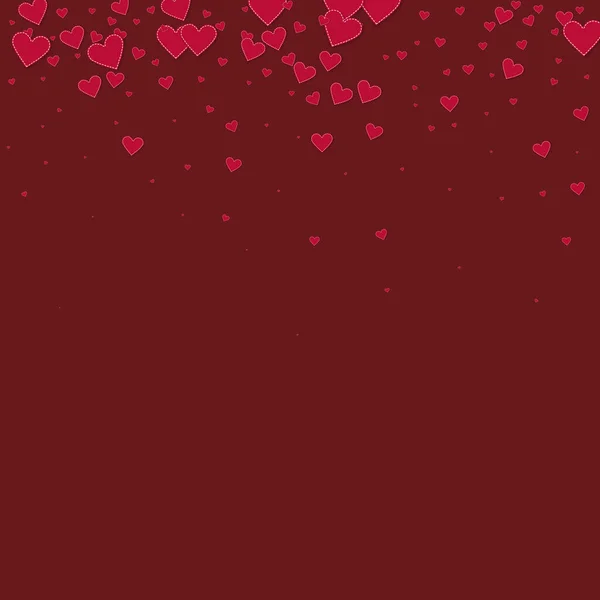 赤いハートの愛の告白 バレンタインデーのグラデーションの趣のある背景 月の背景に縫い付けられた紙のハートのコンフェッティが落ちる エネルギーベクトル図 — ストックベクタ
