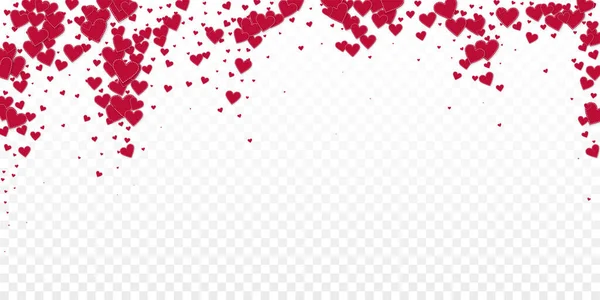 赤いハートの愛の告白 バレンタインデーの雨が生きている背景に落ちる 透明感のある背景に縫い付けられた紙のハートのコンフェッティ エネルギーベクトル図 — ストックベクタ
