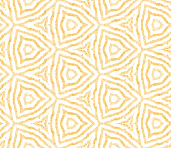 Etnische Hand Geschilderd Patroon Gele Symmetrische Caleidoscoop Achtergrond Zomer Jurk — Stockfoto