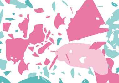 Terrazzo modern soyut şablon. Klasik İtalyan döşemesinin pembe ve mavi dokusu. Taşlardan, granitten, kuvarstan, mermerden, betondan yapılmış arka plan. Venedik terrazzo trend vektör arkaplanı