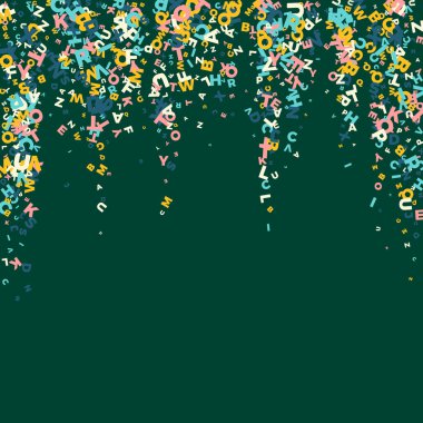 İngilizce 'nin harfleri düşüyor. Latin alfabesinin hafif uçan kelimeleri. Yabancı diller öğrenim kavramı. Tahta arka plandaki okul afişlerinde sık rastlanan bir durum değil.