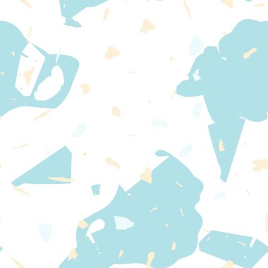 Terrazzo kusursuz desen. Mavi klasik döşeme dokusu. Terrazzo pürüzsüz desenli, serin renklerde. Doğal taşlardan, granitten, kuvarstan, mermerden, betondan yapılmış arkaplan. 