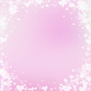 Beyaz kalp konfetileri sever. Sevgililer Günü dramatik geçmişi. Yumuşak arka planda şeffaf kalp konfetileri. Olağanüstü vektör illüstrasyonu.