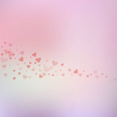 Kırmızı kalp konfetileri sever. Sevgililer Günü kuyruklu yıldızı egzotik bir geçmişi var. Renk geçiş geçmişinde şeffaf kalp konfetileri düşüyor. Hassas vektör illüstrasyonu.