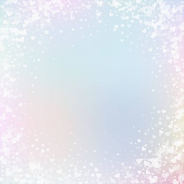 Beyaz kalp konfetileri sever. Sevgililer Günü 'nün muhteşem bir geçmişi var. Hassas arka planda şeffaf kalp konfetileri. Düzgün vektör illüstrasyonu.