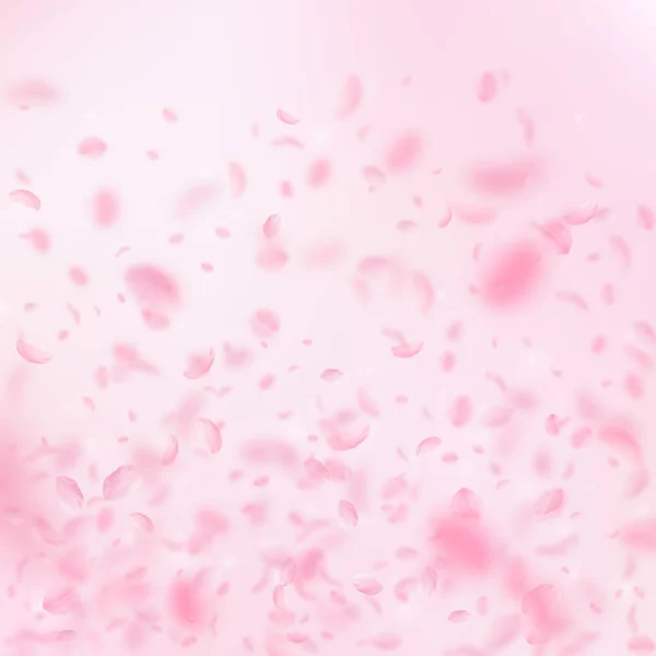 桜の花びらが落ちてきた ロマンチックなピンクの花のグラデーション ピンクの四角形の背景に花びらを飛んで 恋愛概念 楽しい結婚式の招待状 — ストック写真