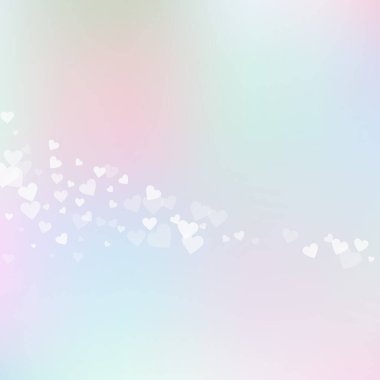 Beyaz kalp konfetileri sever. Sevgililer Günü kuyrukluyıldızı. Şeffaf kalp konfetileri yumuşak arka planda. Hassas vektör illüstrasyonu.