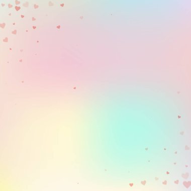 Kırmızı kalp konfetileri sever. Sevgililer Günü 'nün güzel bir geçmişi var. Renk geçiş geçmişinde şeffaf kalp konfetileri düşüyor. Kendinden geçmiş vektör çizimi.