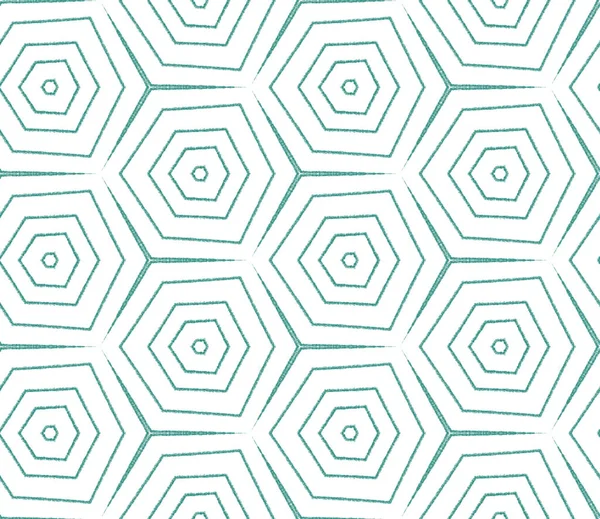 Tiled watercolor pattern. Turquoise symmetrical kaleidoscope background. Hand painted tiled watercolor seamless. Textile ready positive print, swimwear fabric, wallpaper, wrapping.