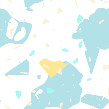 Terrazzo kusursuz desen. Mavi klasik döşeme dokusu. Doğal taşlardan, granitten, kuvarstan, mermerden, betondan yapılmış arka plan. Terrazzo pürüzsüz desenli serin renklerde. 