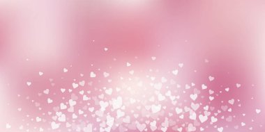 Beyaz kalp konfetileri sever. Sevgililer Günü patlaması harika bir geçmiş. Pembe arka planda şeffaf kalp konfetileri. Dramatik vektör illüstrasyonu.