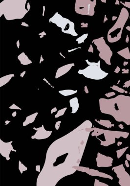 Terrazzo modern soyut şablon. Klasik İtalyan döşemesinin siyah ve beyaz dokusu. Venedik terrazzo trend vektör arka planı Taşlardan, granitten, kuvarstan, mermerden, betondan yapılmış. 