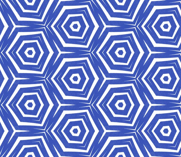 Tiled Watercolor Pattern Indigo Symmetrical Kaleidoscope Background Textile Ready Memorable — Zdjęcie stockowe