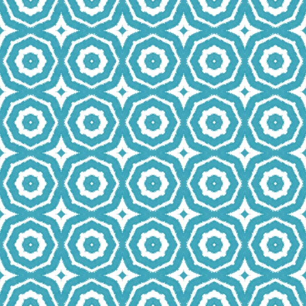 Ikat Repeating Swimwear Design Turquoise Symmetrical Kaleidoscope Background Summer Ikat — Φωτογραφία Αρχείου