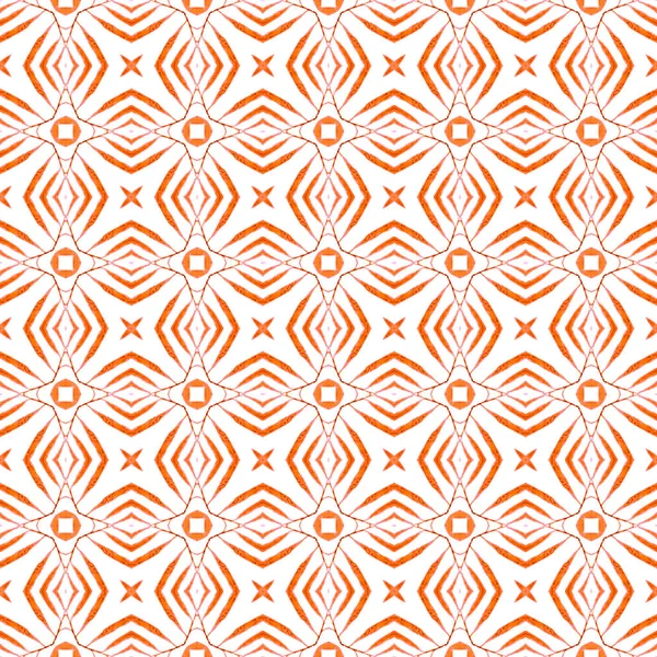 繊維準備ができて面白いプリント 水着生地 オレンジエレガントなBohoシックな夏のデザイン 有機的なタイル トレンディ有機緑の境界線 — ストック写真