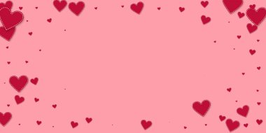 Kırmızı kalp konfetileri sever. Sevgililer Günü 'nde iyi bir geçmişi vardı. Pembe arka planda düşmüş kağıt kalpler konfetisi. Ekstra vektör illüstrasyonu.