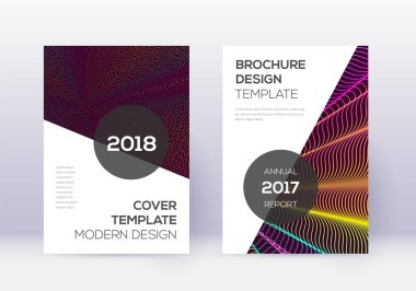 Modern kapak tasarım şablonu. Kırmızı arka planda gökkuşağı soyut çizgileri. Harika bir kapak tasarımı. Büyüleyici katalog, poster, kitap şablonu vs..