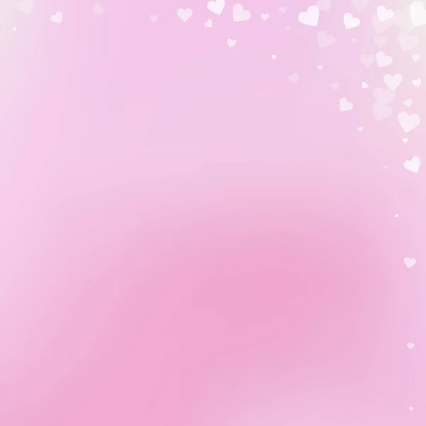 白い心の愛の告白 バレンタインデーのコーナーの趣のある背景 ピンクがかった背景に透明感のあるハートのコンフェッティを落下 楽しいベクトルイラスト — ストックベクタ