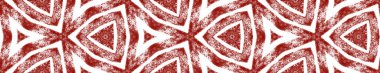 Tekrarlayan kusursuz sınır Ikat. Kestane rengi simetrik kaleydoskop. arkaplan için dekoratif tasarım ögesi. Yaz şapkası süsleme deseni.