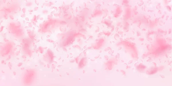 桜の花びらが落ちてきた ロマンチックなピンクの花のグラデーション ピンクの幅広の背景に花びらを飛んでいます 恋愛概念 結婚式の招待状 — ストック写真