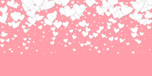 白い心の愛の告白 バレンタインデーのグラデーションの息をのむような背景 ピンクの背景に縫い付けられた紙のハートのコンフェッティが落ちる 優れたベクターイラスト — ストックベクタ