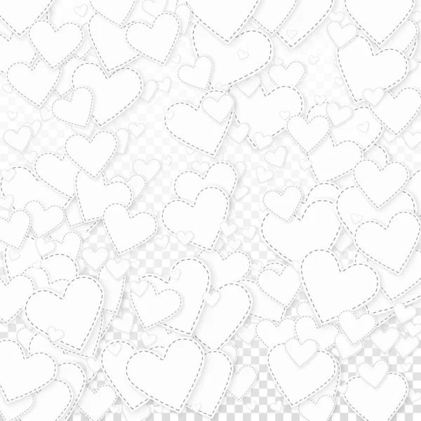 Witte Hart Liefde Confettis Valentijnsdag Patroon Memorabele Achtergrond Gevallen Gestikte — Stockvector