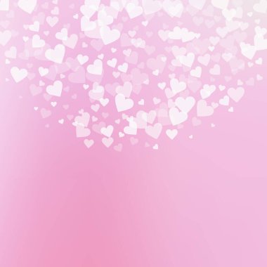 Beyaz kalp konfetileri sever. Sevgililer Günü 'nde kusursuz bir altyapı. Gradyan arka planda şeffaf kalp konfetileri düşüyor. Göz kamaştırıcı vektör illüstrasyonu.