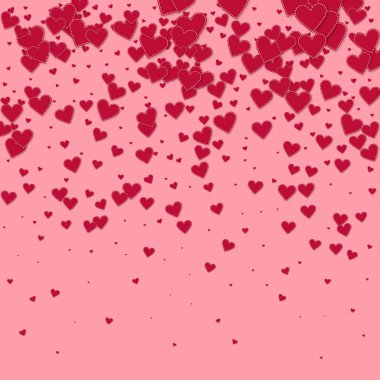 Kırmızı kalp konfetileri sever. Sevgililer Günü gradyan trend geçmişi. Pembe arka planda düşmüş kağıt kalpler konfetisi. Egzotik vektör illüstrasyonu.