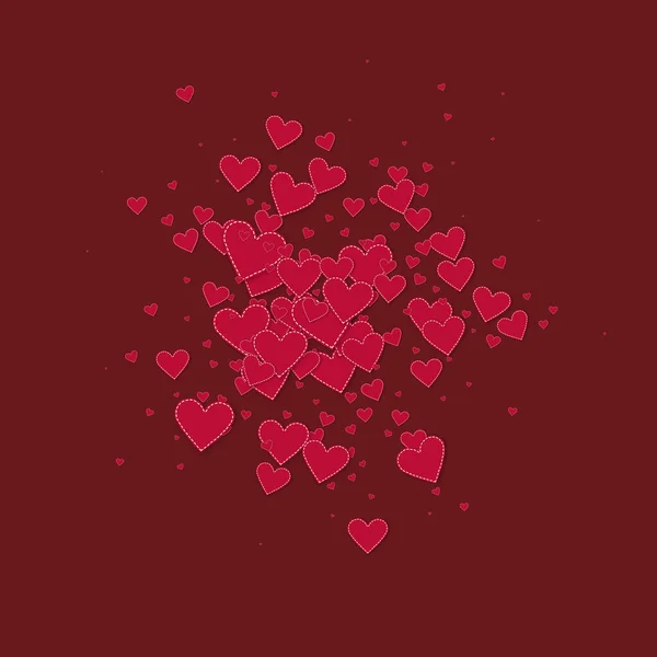 赤いハートの愛の告白 バレンタインの爆発の日の背景 月の背景に縫い付けられた紙のハートのコンフェッティが落ちる クラシックベクトルイラスト — ストックベクタ