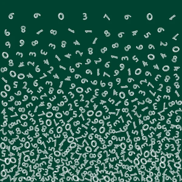 手描きのチョーク数が落ちる 空飛ぶ数字で数学の研究の概念 黒板の背景に学校の数学のバナーに注目に戻る 落下数ベクトル図 — ストックベクタ
