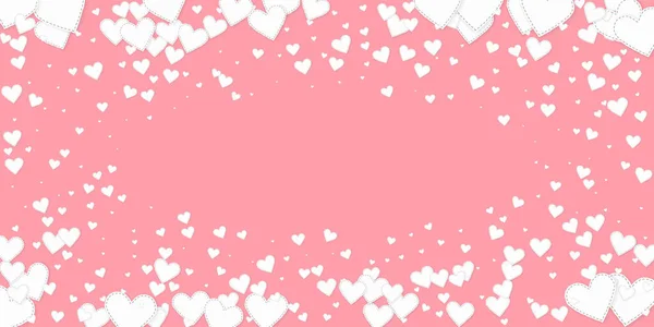 Witte Hart Liefde Confettis Valentijnsdag Vignet Verleidelijke Achtergrond Gevallen Gestikte — Stockvector