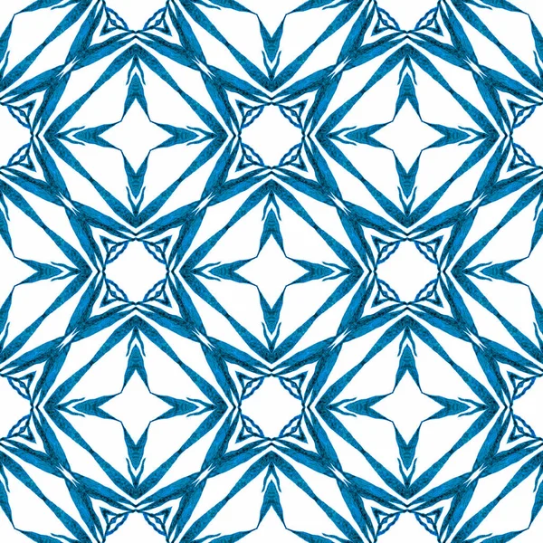 Medallón Acuarela Borde Sin Costuras Azul Limpio Diseño Boho Chic —  Fotos de Stock