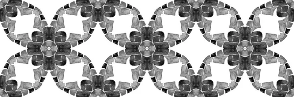 Egzotyczny Bezszwowy Wzór Czarno Biały Symetryczny Boho Szykowny Letni Design — Zdjęcie stockowe