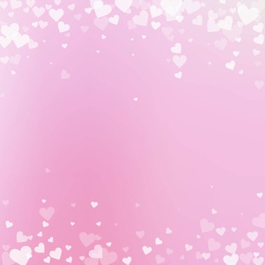 Beyaz kalp konfetileri sever. Sevgililer Günü yağmuru eşsiz bir arka plan. Hassas arka planda şeffaf kalp konfetileri. Yaratıcı vektör illüstrasyonu.