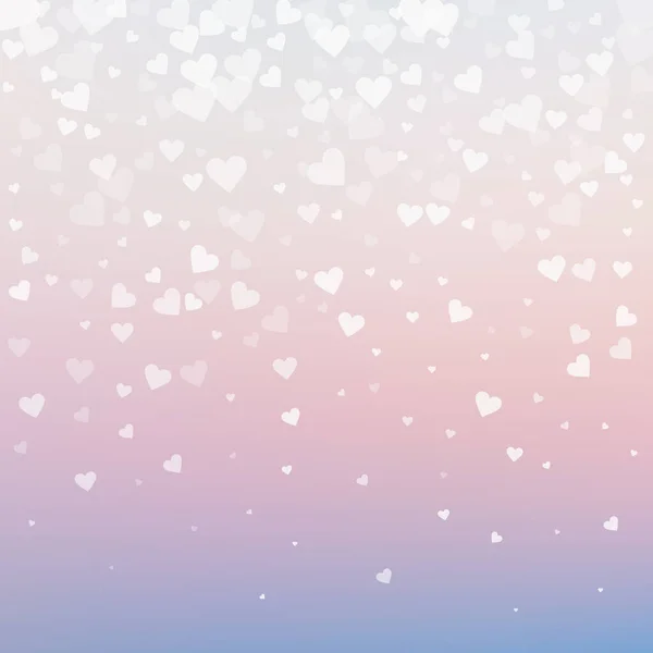 Witte Hart Liefde Confettis Valentijnsdag Gradiënt Aantrekkelijke Achtergrond Vallende Transparante — Stockvector