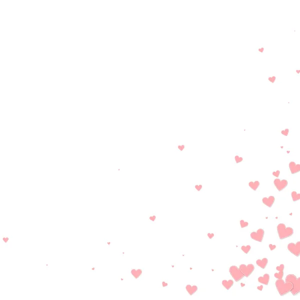 ピンクのハートの愛の告白 バレンタインデーのコーナー素敵な背景 白い背景に縫い付けられた紙のハートのコンフェッティが落ちる エレガントなベクターイラスト — ストックベクタ