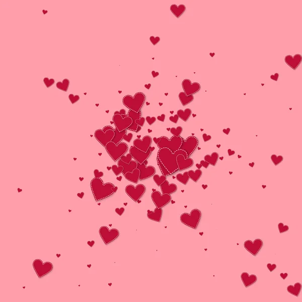 赤いハートの愛の告白 バレンタインデーの爆発幻想的な背景 ピンクの背景に縫い付けられた紙のハートのコンフェッティが落ちる ベクトル図 — ストックベクタ