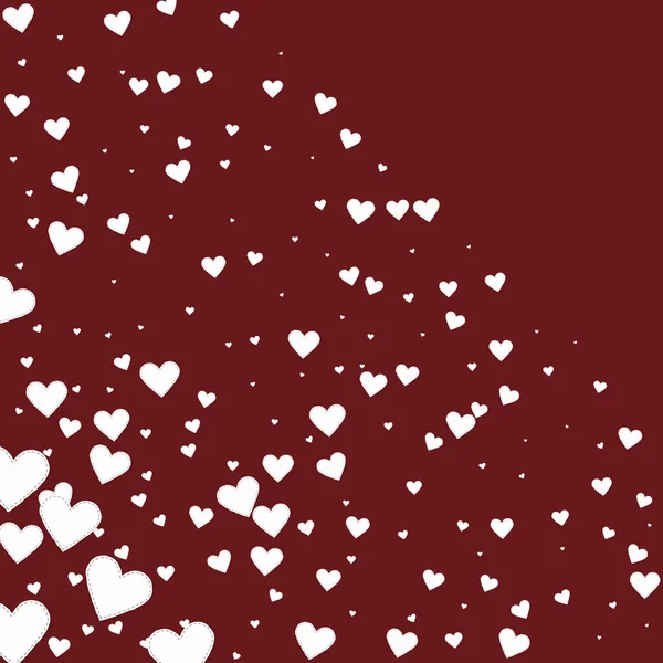 白い心の愛の告白 バレンタインデーのコーナーの背景を切り替える 月の背景に縫い付けられた紙のハートのコンフェッティが落ちる エレガントなベクターイラスト — ストックベクタ