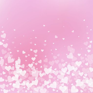 Beyaz kalp konfetileri sever. Sevgililer Günü yağmuru hoş bir arka plan. Yumuşak arka planda şeffaf kalp konfetileri. Yaratıcı vektör illüstrasyonu.