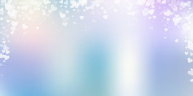 Beyaz kalp konfetileri sever. Sevgililer Günü yağmurlu ve zarif bir zemin. Şeffaf kalp konfetileri yumuşak arka planda. Zarif vektör illüstrasyonu.