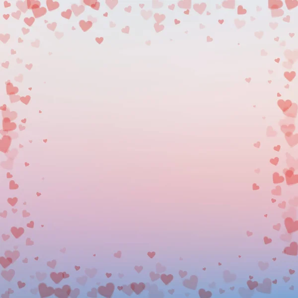 Rode Hart Liefde Confettis Valentijnsdag Frame Sightly Achtergrond Vallende Transparante — Stockvector