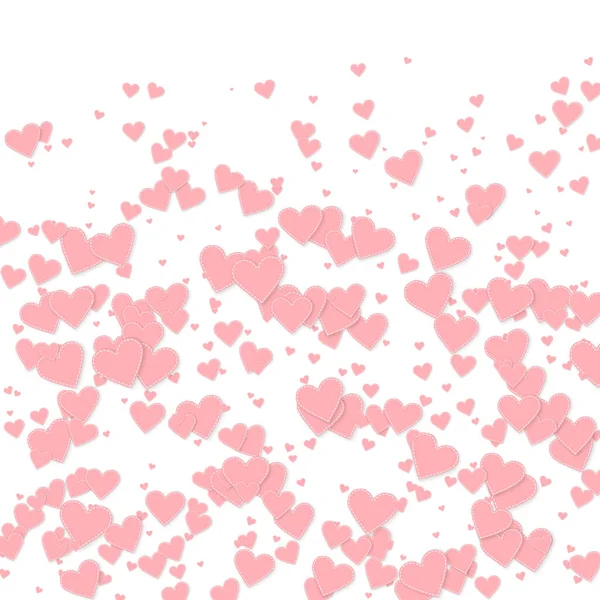 ピンクのハートの愛の告白 バレンタインデーのグラデーションいい背景 白い背景に縫い付けられた紙のハートのコンフェッティが落ちる かわいいベクトルイラスト — ストックベクタ