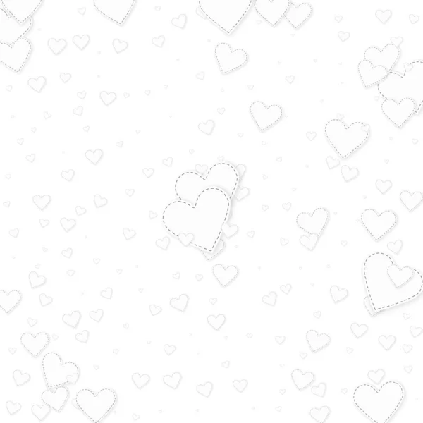 白い心の愛の告白 バレンタインデー爆発の心背景吹いている 白い背景に縫い付けられた紙のハートのコンフェッティが落ちる クラシックベクトルイラスト — ストックベクタ