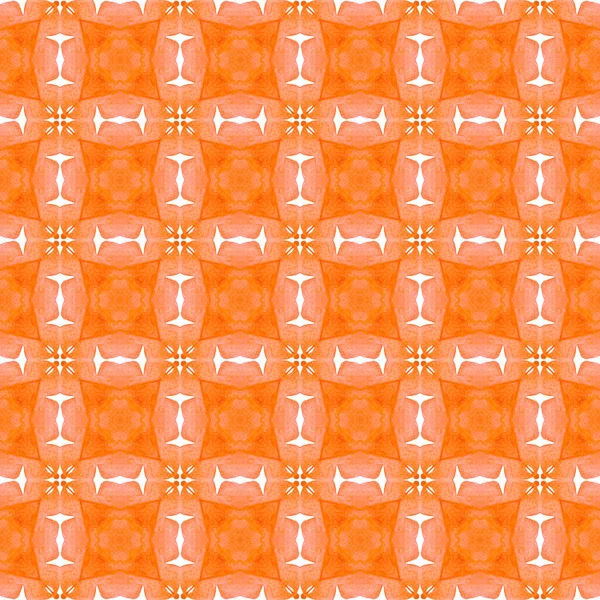 タイルの境界線を繰り返す水彩イカット オレンジ美しいBohoシックな夏のデザイン テキスタイル準備ができてグラマラスプリント 水着生地 水着のデザインを繰り返すイカット — ストック写真