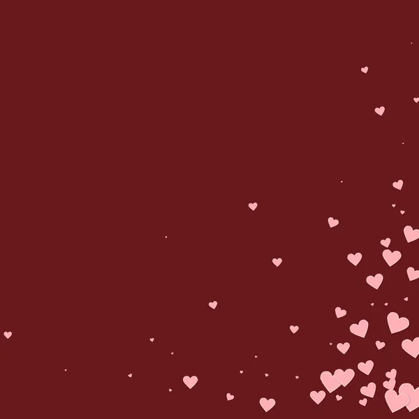 Roze Hart Liefde Confettis Valentijnsdag Hoek Sappige Achtergrond Gevallen Gestikte — Stockvector